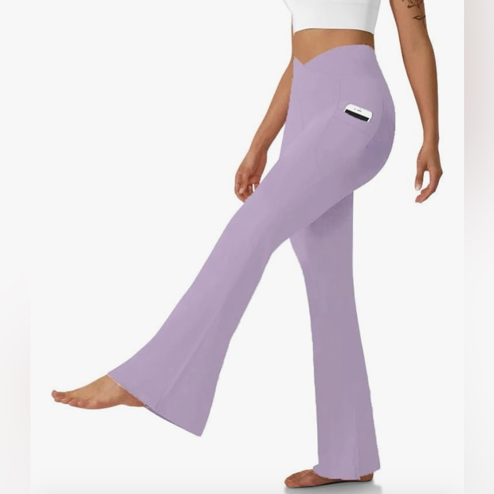 Copyleaf Women's Flare Yoga Pants with Pockets-V Crossover High Waisted NWT